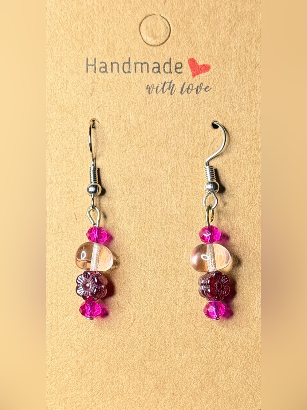 ✨Handmade✨ Pink Beaded Dangle Earrings - Hypoallergenic